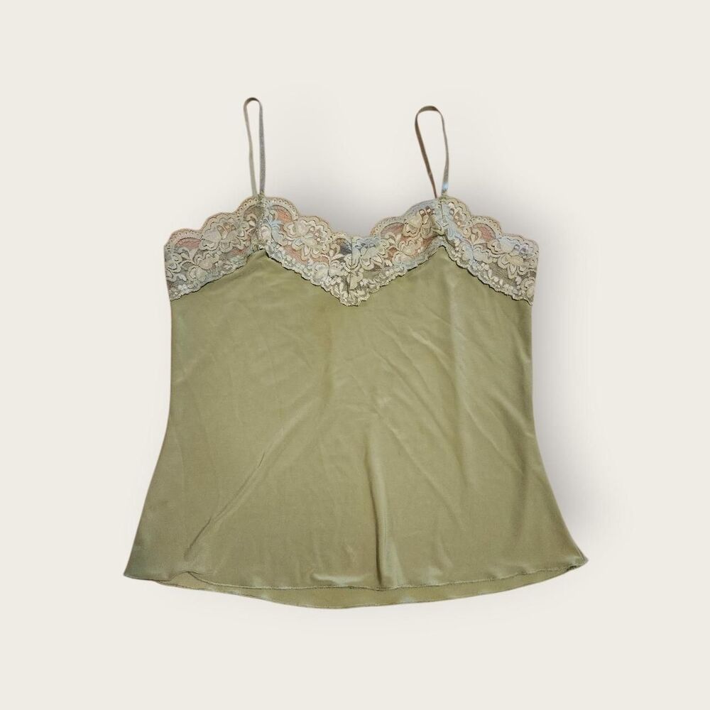 Vintage Y2k early 2000s JTB green lace trim adjustable strap camisole tank top